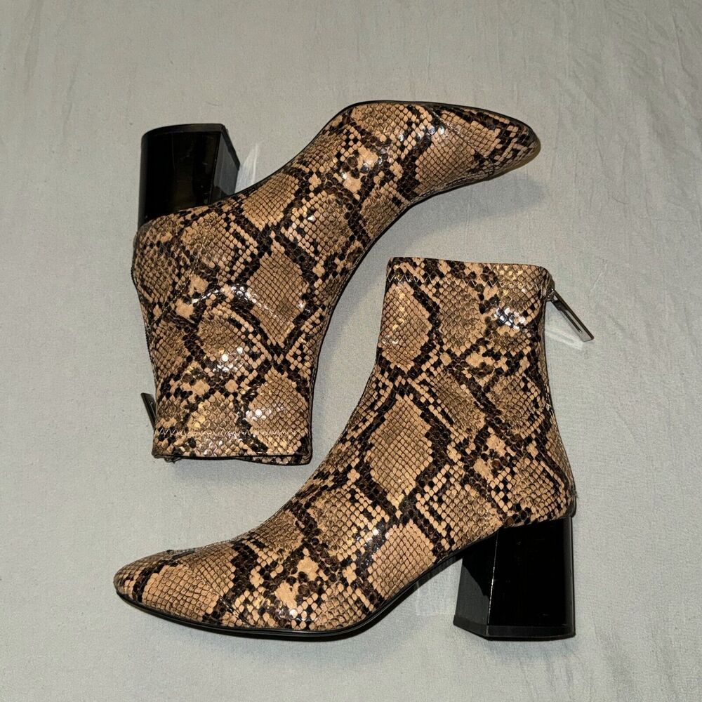 Zara Trafaluc 7122/301/201 Women's US 6 Ankle Boots Brown Snakeskin Chunky Heel